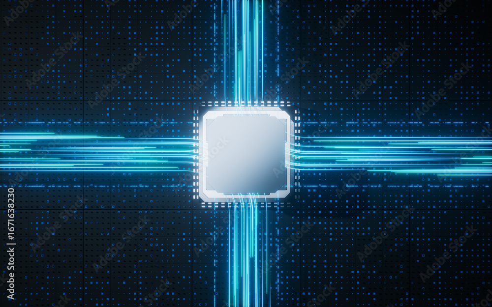 Poster technology circuit board and core, 3d rendering.