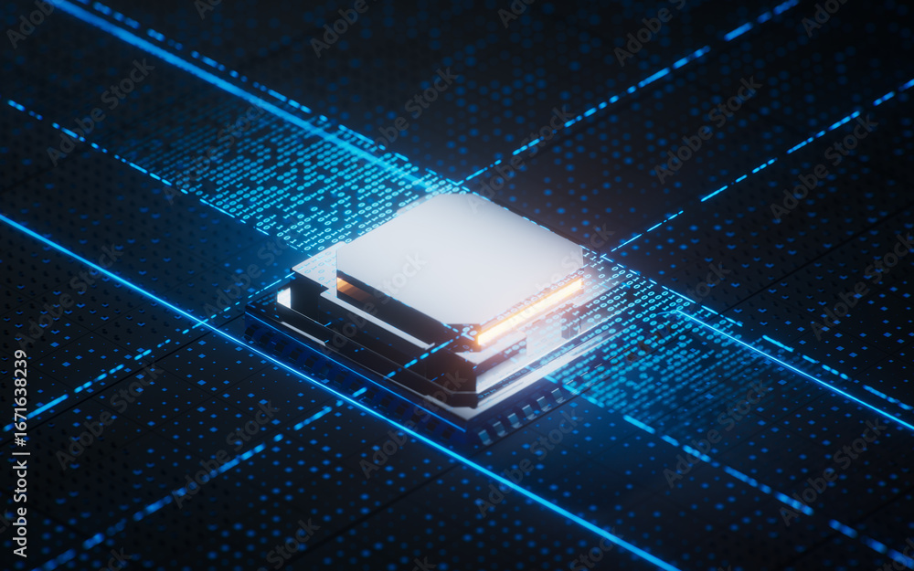 Poster technology circuit board and core, 3d rendering.