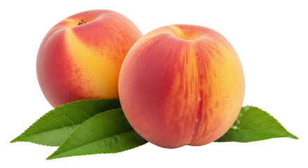 Isolated Fresh Peaches with Leaves