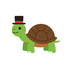Obraz premium Cartoon Turtle Wearing a Top Hat on White