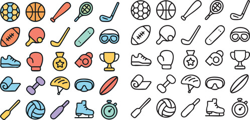 Sports and Fitness Equipment Vector Icons Collection.