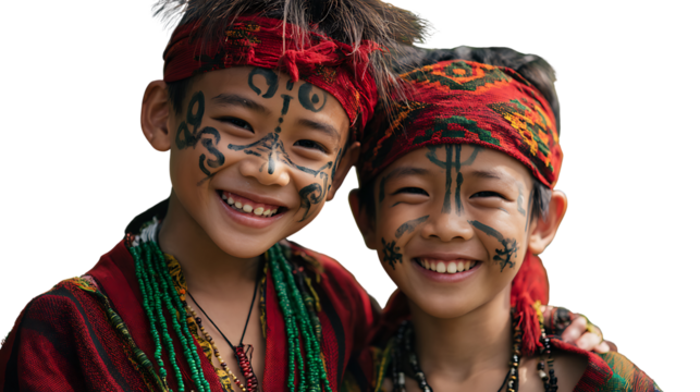 Happy children with traditional face paint and colorful attire showcase cultural heritage and joyful expressions - Powered by Adobe