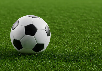 Fototapeta premium Soccer Ball on Green Grass Field | Sports and Recreation Equipment for Football Games, Fitness, and Team Training