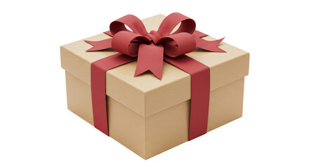 Isolated Brown Gift Box with Red Ribbon