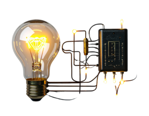 Electric Circuit Diagram Icon with Glowing Wires, Transparent PNG