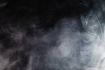 White Mist or Steam Over Black Background, Abstract Vapor and Fog Background, Realistic Smoke