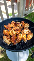 Chicken wings grilling outdoors