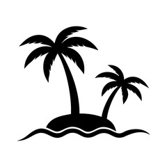 Tropical Palm Tree Black and White Icon. Tropical Palm Tree Square Icon.