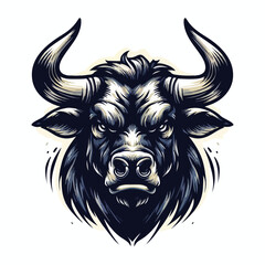 Vector image of an angry horned bull head