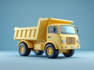 Fototapeta premium A vibrant yellow dump truck is presented against a muted blue backdrop, showcasing a simple, stylized design.