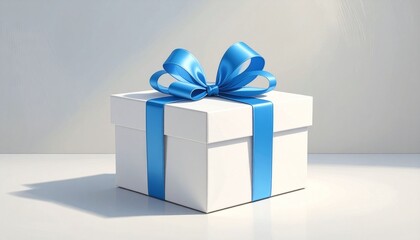 Obraz premium Weisses Geschenk mit blauer Schleife