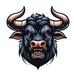 Vector image of an angry horned bull head