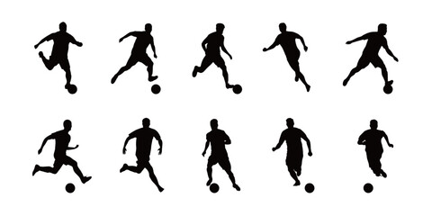 Nine dynamic silhouettes depict athletes in various running and jumping poses, showcasing movement and energy during a sporting event. Perfect for sports-related themes.