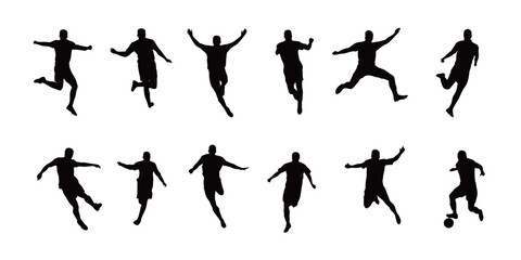 Nine dynamic silhouettes depict athletes in various running and jumping poses, showcasing movement and energy during a sporting event. Perfect for sports-related themes.