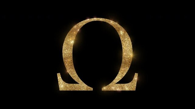 Luxury Greek letter Omega with golden glitter, alpha channel

