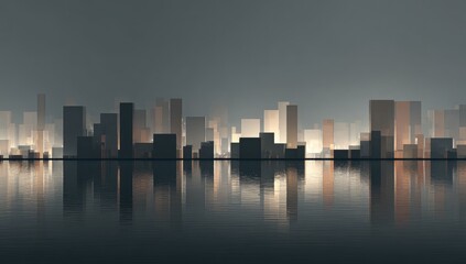 Fototapeta premium City skyline at dusk, reflected in calm water