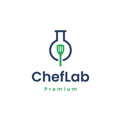Modern minimalist ChefLab premium logo featuring a flask with a spatula inside.