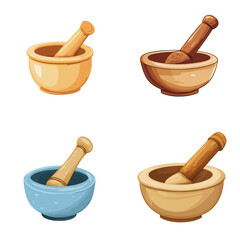 Mortar and pestle in a vector cartoon style, isolated white background
