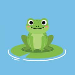 Cartoon frog sitting on a lily pad in a pond