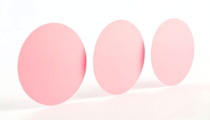 Three pale pink circles arranged in a row on a white background, subtly casting shadows