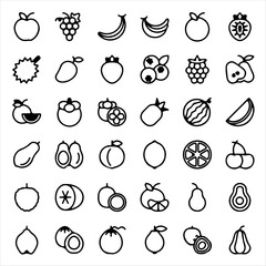 Set of various fruit icons, thin line style