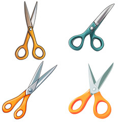 Scissors in a vector cartoon style, isolated white background
