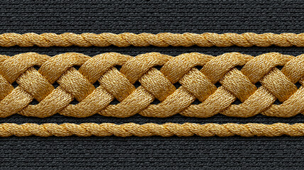 A detailed image of a beautifully braided golden rope on a textured black background, perfect for design.