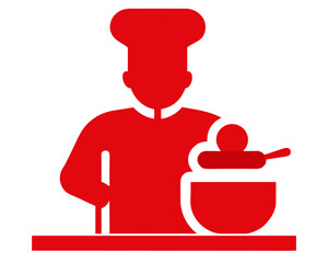 Chef cooking in kitchen icon and logo  silhouette illustration