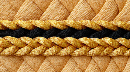 Close-up of a beautifully woven textile featuring a blend of gold and black threads.