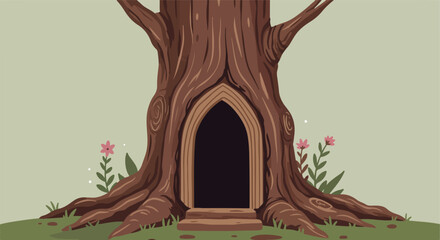 , keywords, and category suggestions

 Tree Hiding Entrance to Secret Place in Woodland