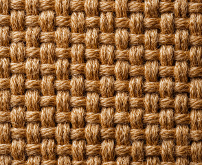 Close-up of a woven textured fabric featuring intricate patterns and natural fibers, ideal for design applications.
