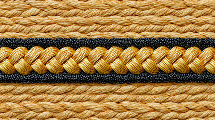 Close-up view of intricately woven rope showcasing a texture blend of yellow and black colors.