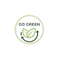 Eco friendly logo and organic food label with green leaf and nature sign for organic product and recycling design