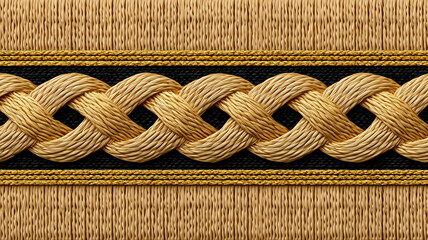Elegant golden braid design on a black background, perfect for textile and fashion applications.
