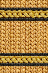 Elegant woven fabric with golden and black borders, perfect for textile design inspiration and creative projects.