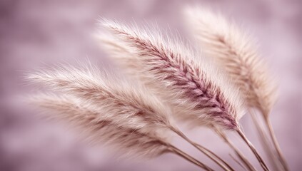 Soft, fluffy hare's-tail grass plumes with delicate pink hues against a blurred pastel background evoke a sense of gentle beauty