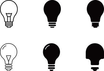 Set of light bulb icons in different styles, representing ideas, innovation, and creative solutions.