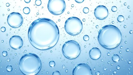 Clear Water Droplets on Blue Background with Soft Reflections