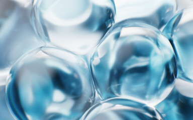 Transparent blue bubbles background, 3d rendering.