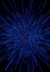 Fototapeta premium Abstract digital art radiating outward from a central point, with vibrant blue and red lines.