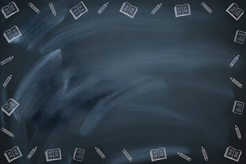 School chalkboard background with soft gradient and subtle educational icons for presentations