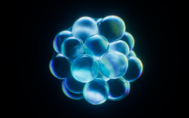 Transparent blue bubbles background, 3d rendering.