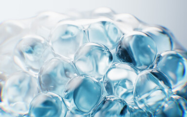 Transparent blue bubbles background, 3d rendering.