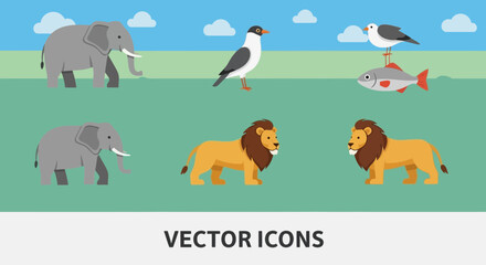 Obraz premium Various animals standing in a field on a bright day, showcasing wildlife diversity and natural beauty.