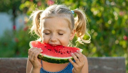 Child eating watermelon outdoors (2)