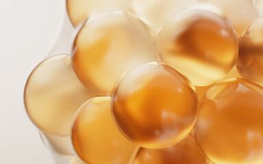 Transparent golden bubbles background, 3d rendering.