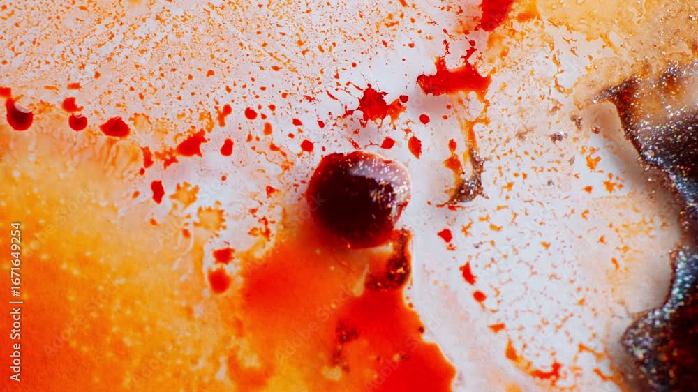 Poster orange ink in motion creating artistic shapes on a white background. macro