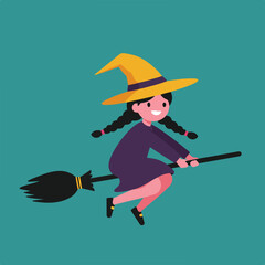 Witch Flying on a Broomstick in the Sky