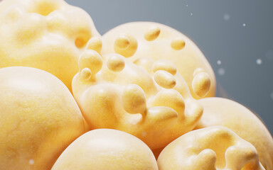 Breaking down of fat cells structure, 3d rendering.