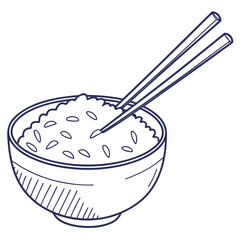 Illustration of a bowl of rice with chopsticks, , perfect for asian cuisine or healthy eating design